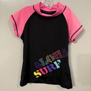 Sunspecs‎ Rash Guard Aloha Surf Swim Top Short Sleeve Pink Black (Girls Small)